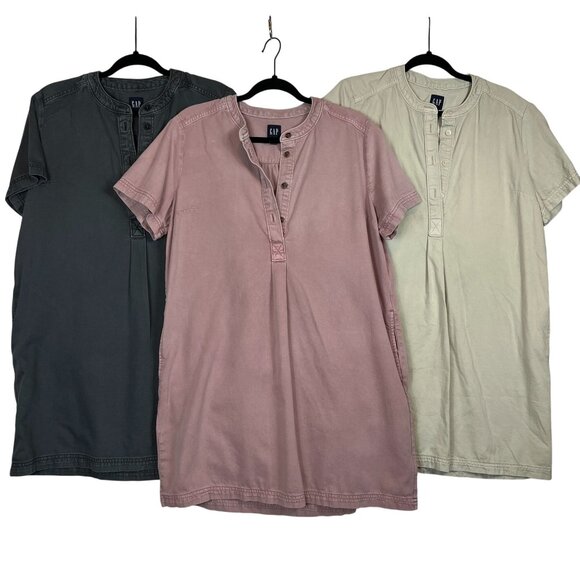 Bundle Gap Womens Short Sleeve Tunic Dresses Henley Neck Cotton Multiple Colors - Picture 1 of 15